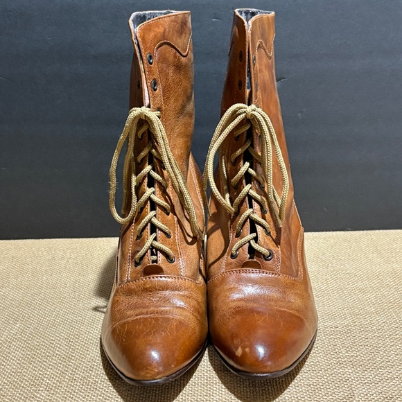 VTG WomensVictorian Edwardian Leather Lace-Up Boots Sz 10 Steampunk brown FLAWS - Picture 2 of 14